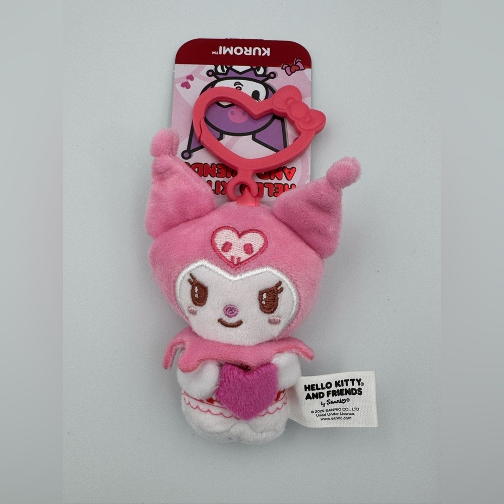 Sanrio Kuromi Valentine Plush Keychain Clip 3” Hello Kitty &‎ Friends NWT